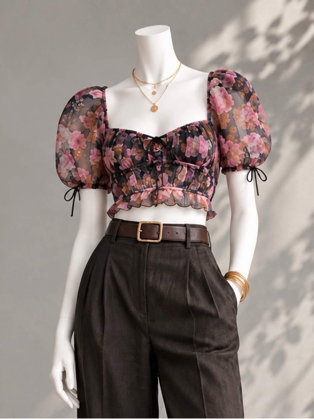 For Love & Lemons Sunshine Crop Top XS Purple Floral Sheer Whimsigoth Coquette